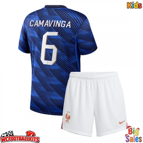 France Eduardo Camavinga #6 Replica Home Stadium Kit for Kids World Cup 2026 Short Sleeve (+ pants)